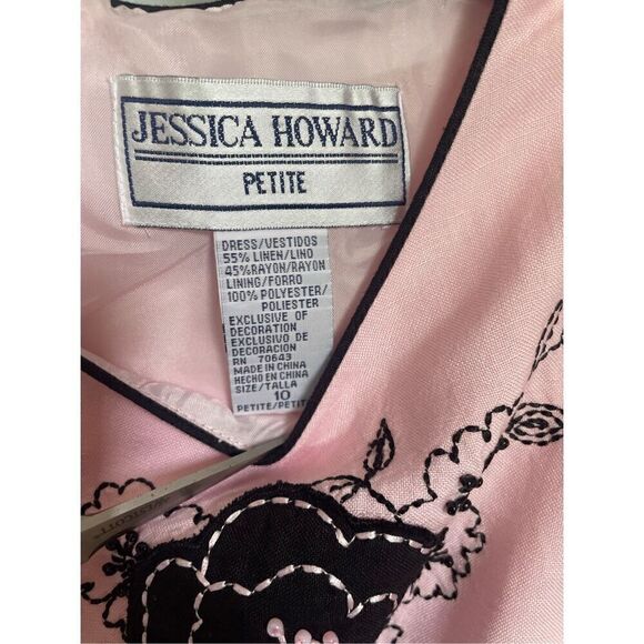 Jessica Howard Linen Blend Floral Pink/ Black Petite Size 10 Sleeveless Dress - Picture 6 of 10